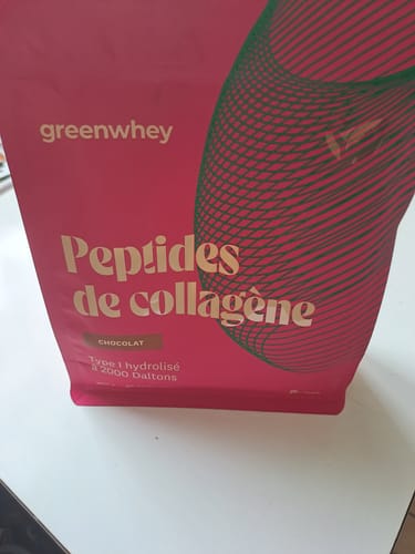 Avis client : gros plan sur le sachet de Peptides de Collagène au chocolat.